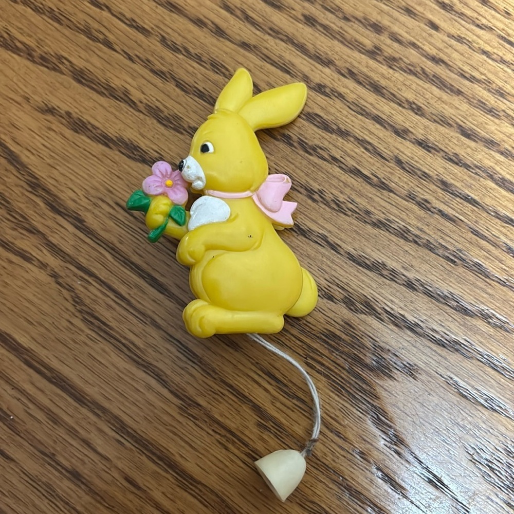 Yellow Bunny Brooch with Pink Accents
